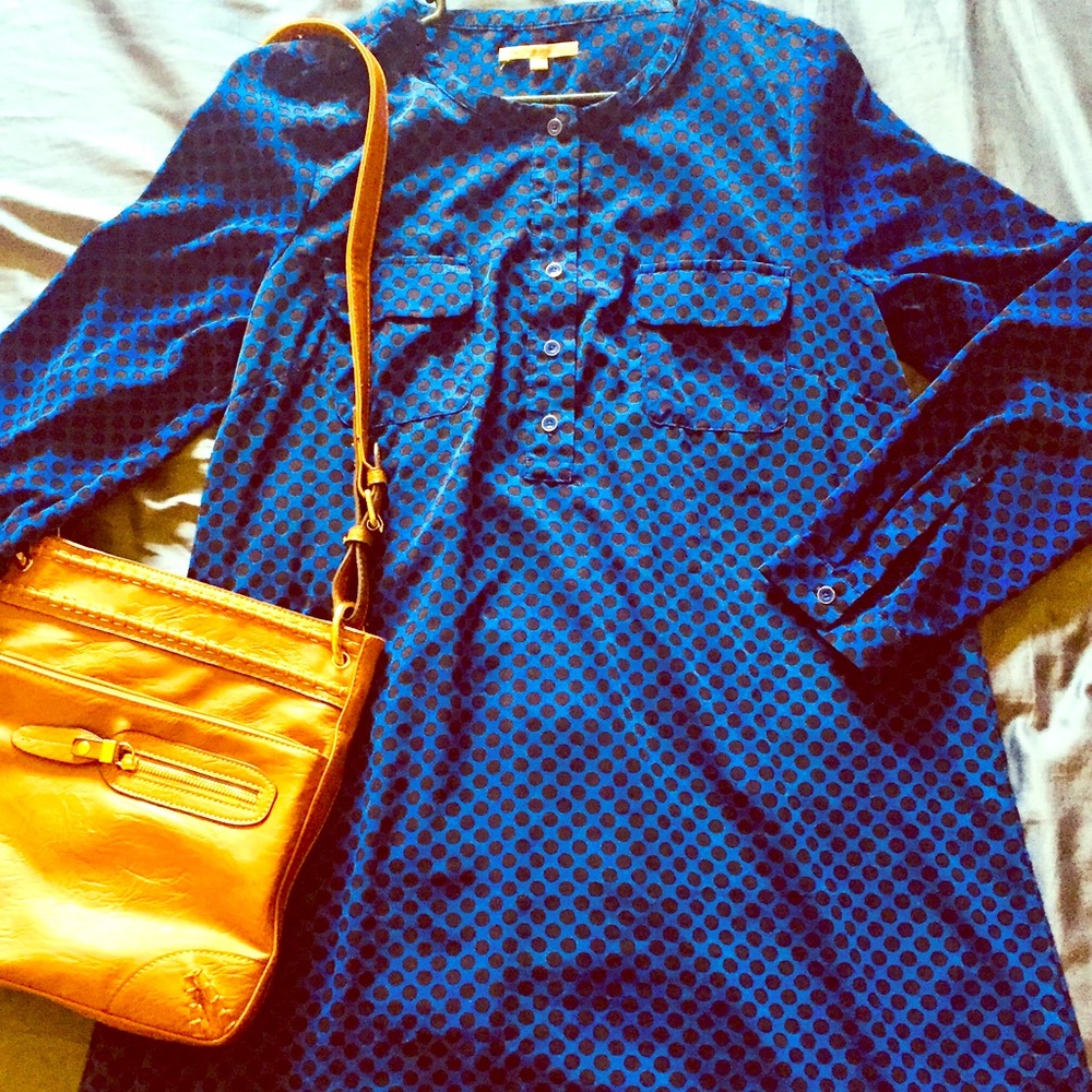 “For the Bold” Blue & Black Polka Dot Shirt Dress